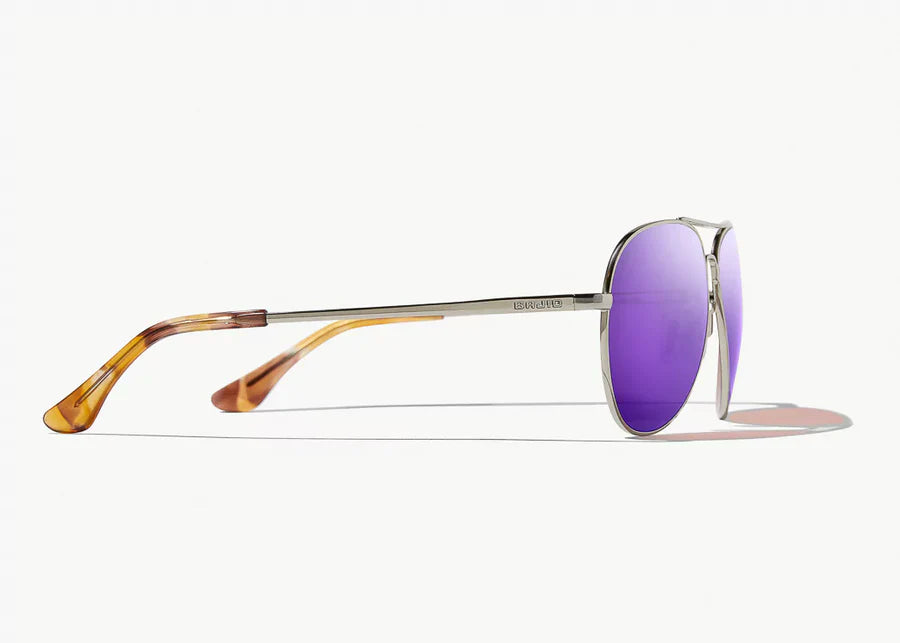 Bajio Sunglasses Soldado Silver Violet Polarized Poly Lens