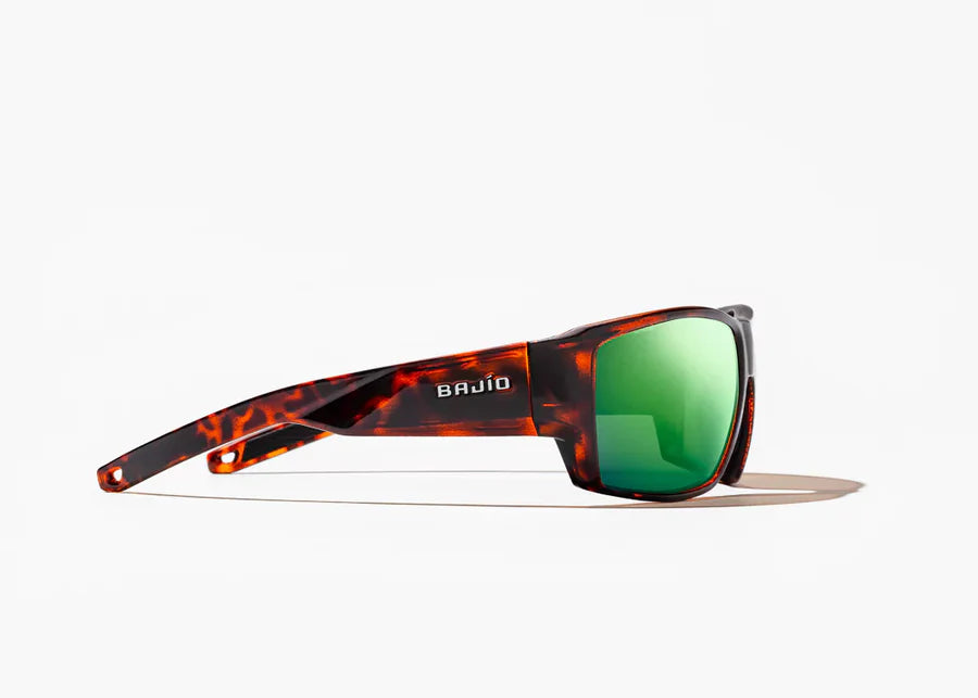 Bajio Sunglasses Vega Tortoise Green Mirror Polarized Poly Lens