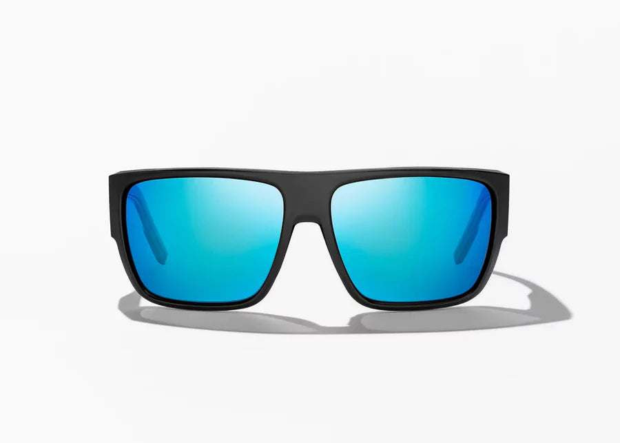 Bajio Sunglasses Ozello Matte Black Blue Mirror Polarized Poly Lens