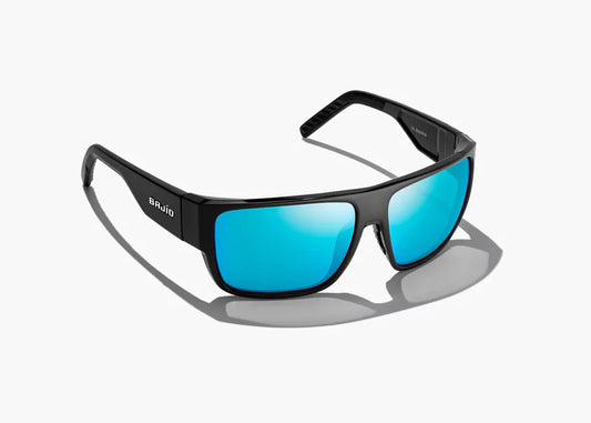 Bajio Sunglasses Ozello Matte Black Blue Mirror Polarized Poly Lens
