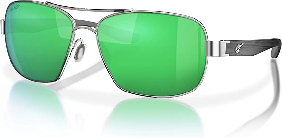 Fin-Nor Sunglasses Sandspur Silver /  Matte Charcoal Stripe Green Mirror Polarized Poly Lens