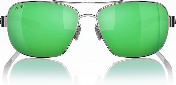 Fin-Nor Sunglasses Sandspur Silver /  Matte Charcoal Stripe Green Mirror Polarized Poly Lens