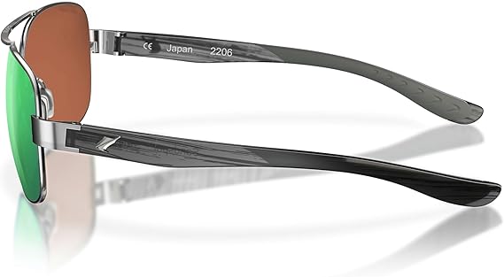 Fin-Nor Sunglasses Sandspur Silver /  Matte Charcoal Stripe Green Mirror Polarized Poly Lens