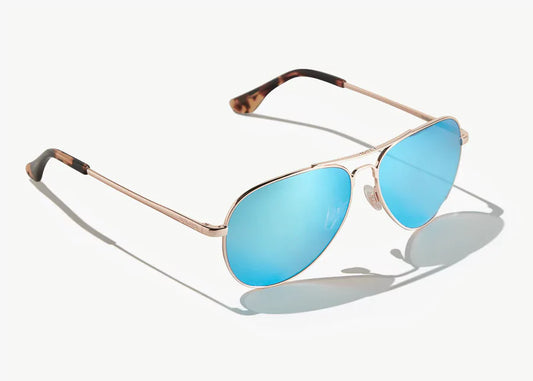 Bajio Sunglasses Soldado Rose Gold Blue Mirror Polarized Lens